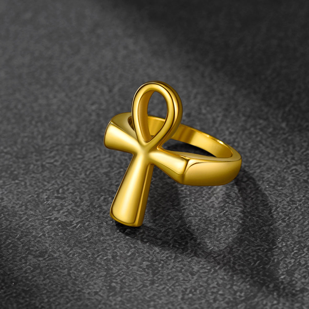 Egyptian Coptic Ankh Cross Stainless Steel Ring for Men Women