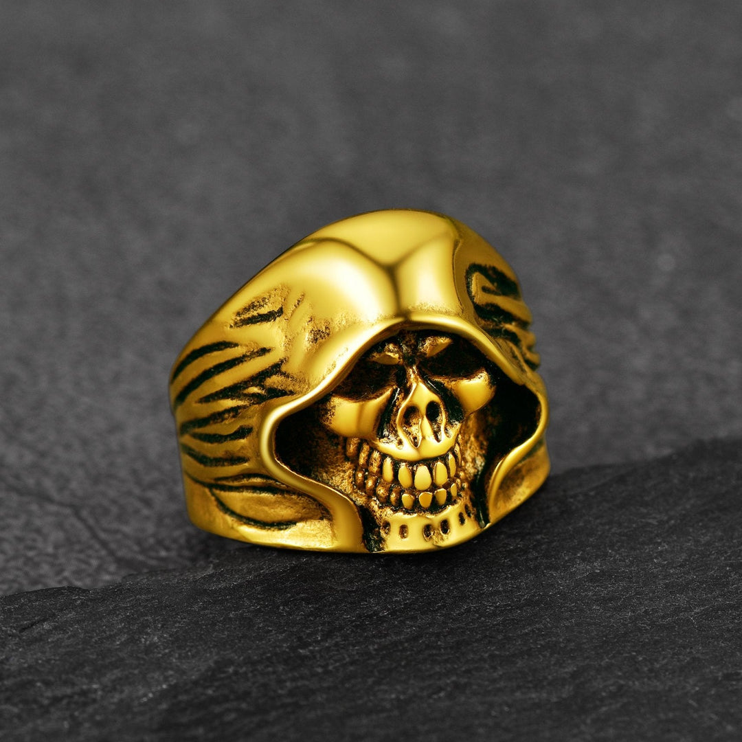 Gothic Grim Reaper Skull Ring For Men in Stainless Steel