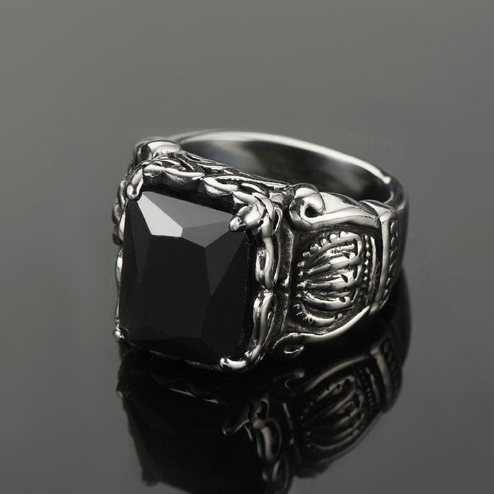 Crystal Crown Black Onyx Ring for Men