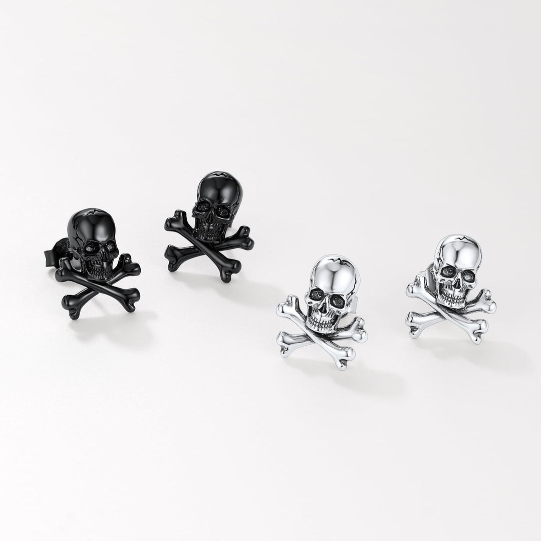 Punk Skull Crossbones Stud Earrings For Men