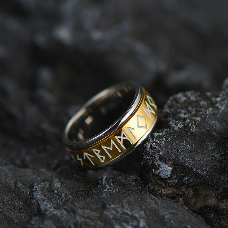 Viking Runes Fidget Anxiety Stainless Steel Ring for Men Couple