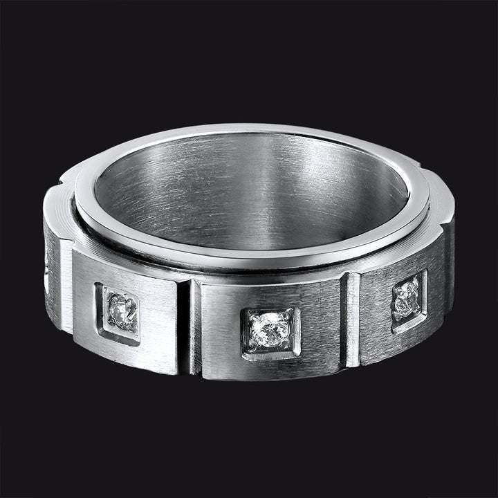 Flash Sale Men's Zircon Rotatable Fidget Ring for Anxiety Stainless Steel
