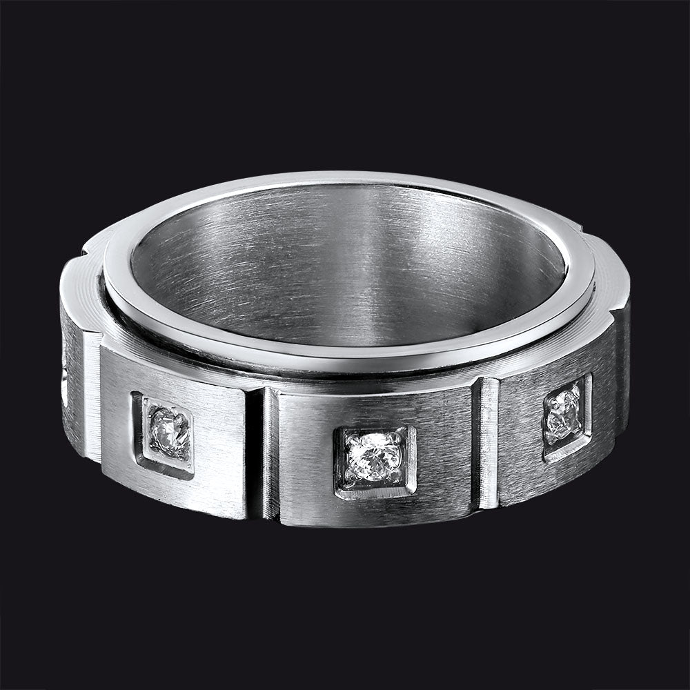 Flash Sale Men's Zircon Rotatable Fidget Ring for Anxiety Stainless Steel