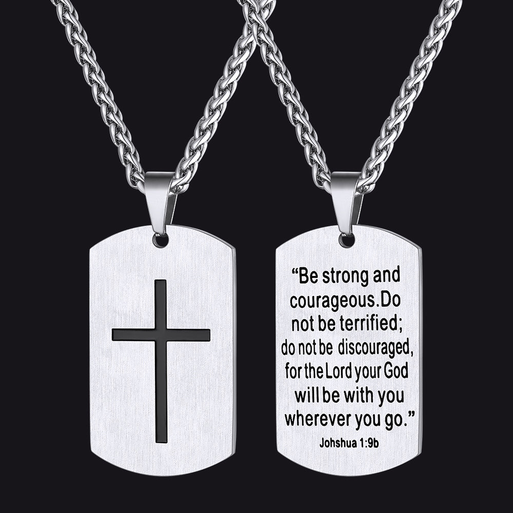 Christian Joshua 1:9 Dog Tag Cross Necklace For Men