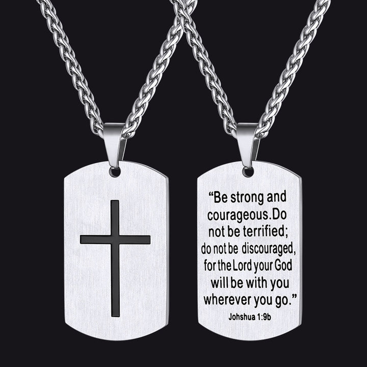 Christian Joshua 1:9 Dog Tag Cross Necklace For Men
