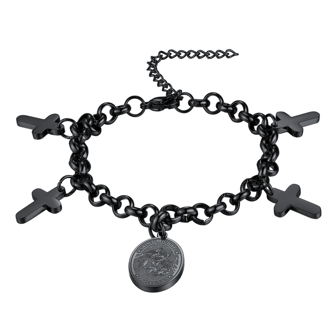 Patron St. Michael Charm Bracelet With Cross for Men