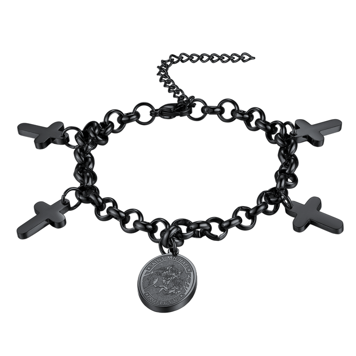 Patron St. Michael Charm Bracelet With Cross for Men