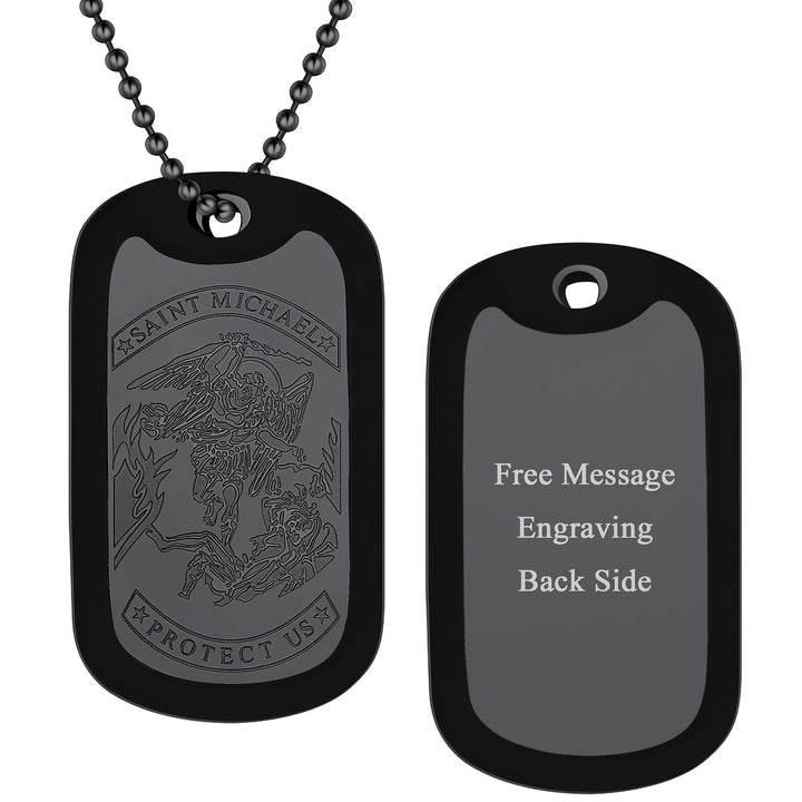 Engraved Military Saint Michael Necklace Dog Tag for Men
