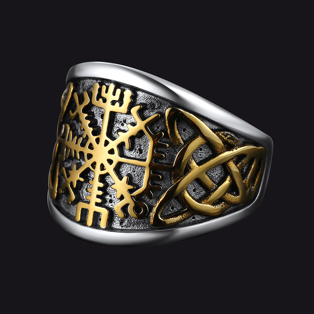 Viking Compass Ring with Celtic Knot for Men