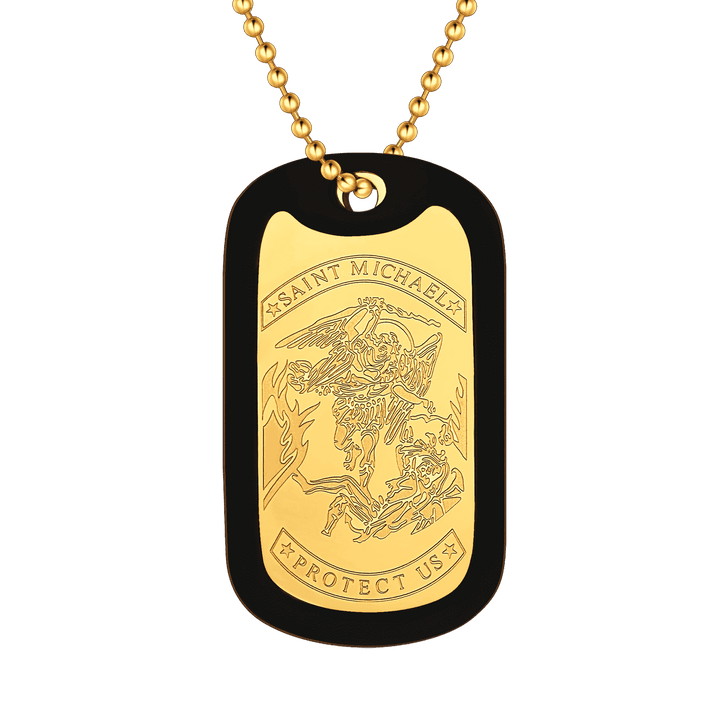 Engraved Military Saint Michael Necklace Dog Tag for Men