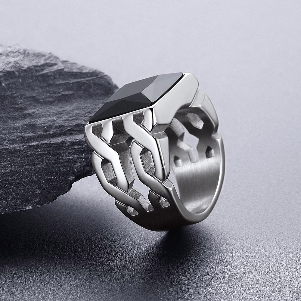 Celtic Black Onyx Signet Ring in Stainless Steel for Men