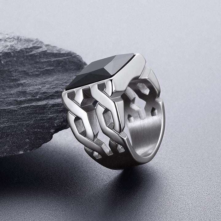 Celtic Black Onyx Signet Ring in Stainless Steel for Men