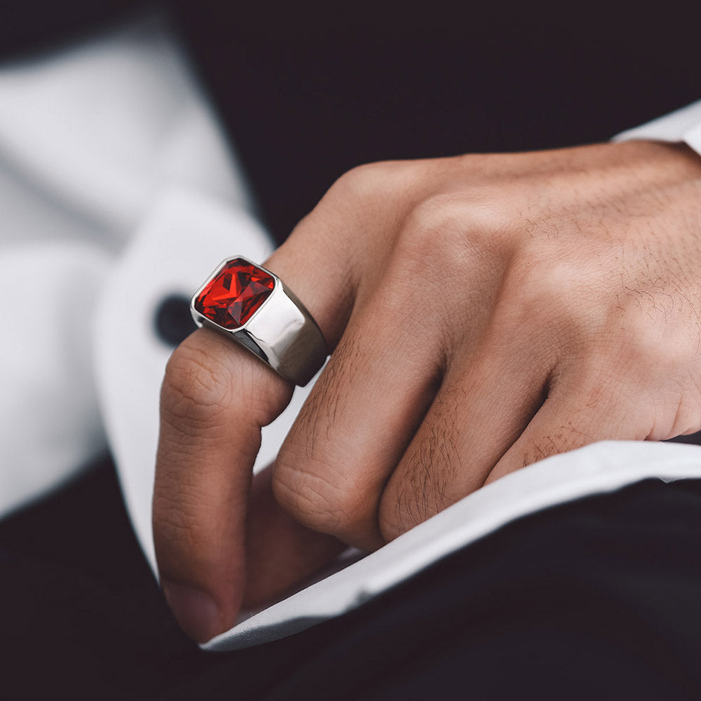 Modern CZ Gemstone Engraved Name Band Ring for Men Father