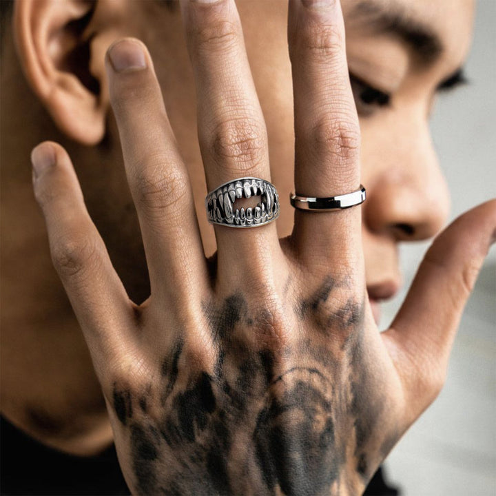 Gothic Punk Vampire Fang Teeth Ring For Men