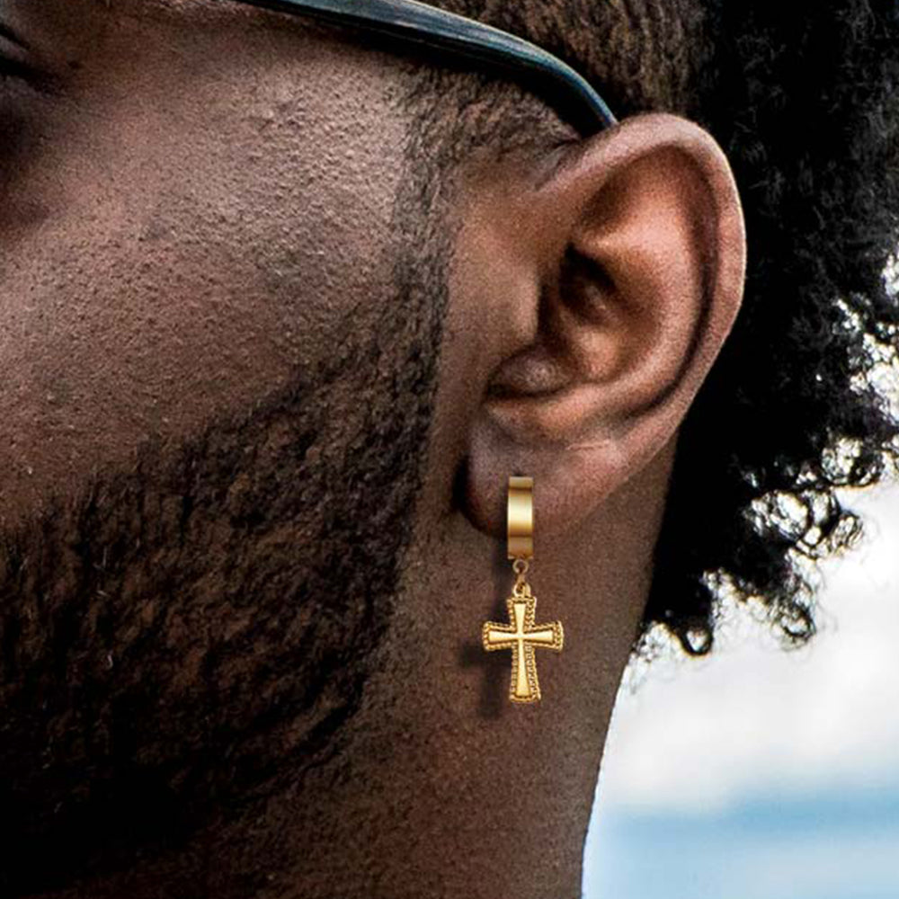 Flash Sale CZ Cross Dangle Hoop Earrings For Men Women