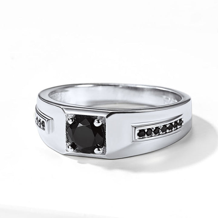 Men's Black Onyx Ring Diamond Ring in Sterling Silver
