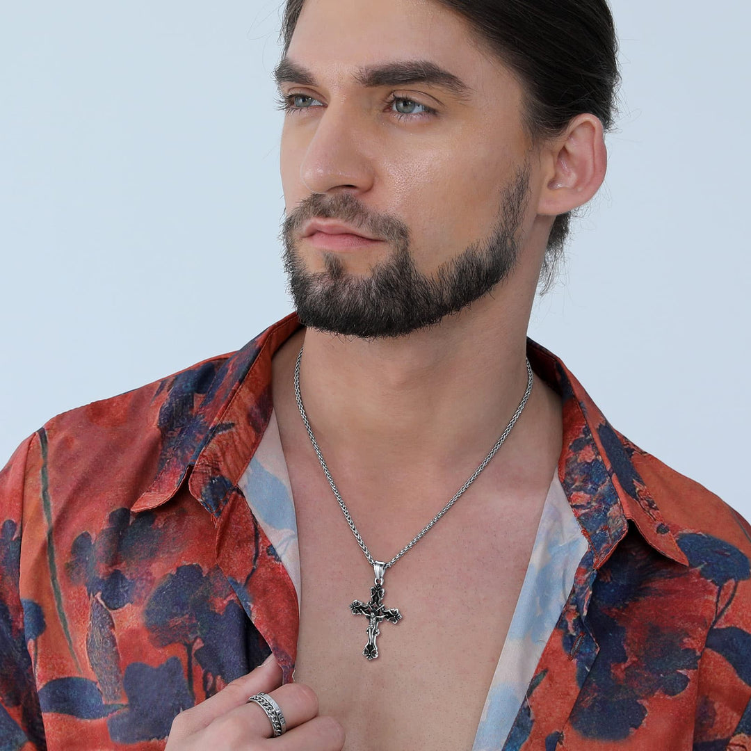 Vintage Crucifix Cross Necklace Jesus Pendant For Men