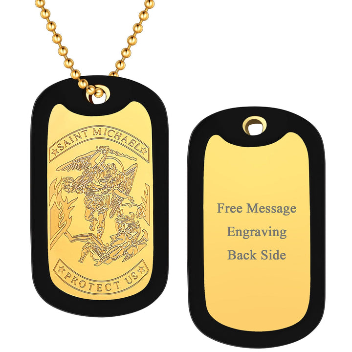 Engraved Military Saint Michael Necklace Dog Tag for Men