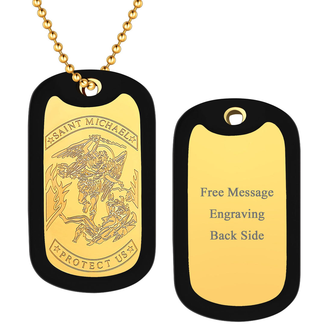 Engraved Military Saint Michael Necklace Dog Tag for Men