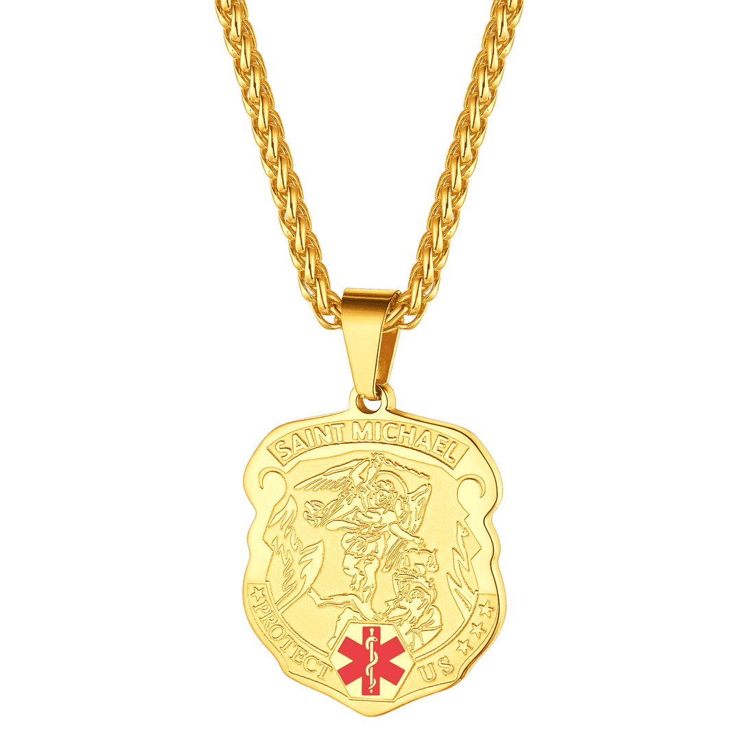 Engraved St. Michael Medical Alert ID Necklace for Men