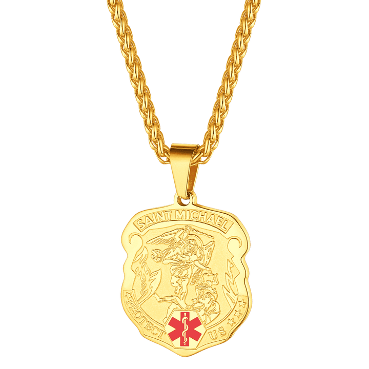 Engraved St. Michael Medical Alert ID Necklace for Men