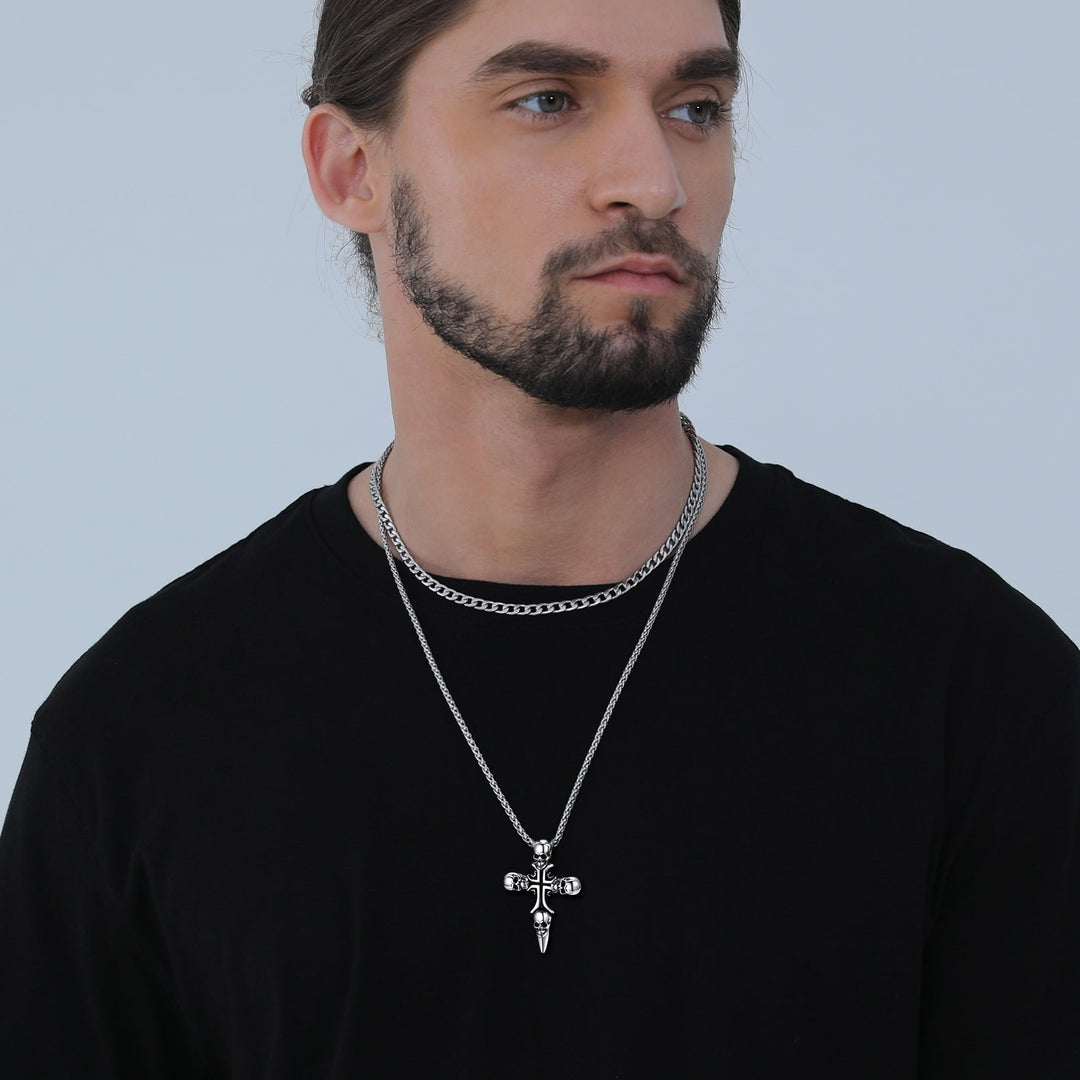 Vintage Skull Cross Necklace For Men Stainless Steel