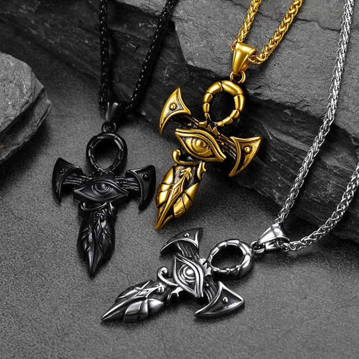 Egyptian Ankh Cross Necklace with Eye of Horus For Men
