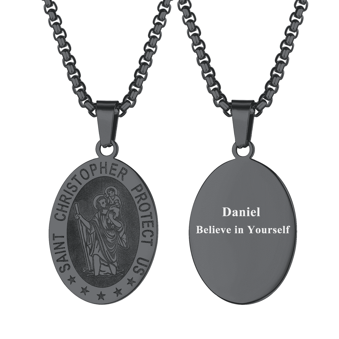 Oval Christian Saint Christopher Protection Medal Necklace For Men