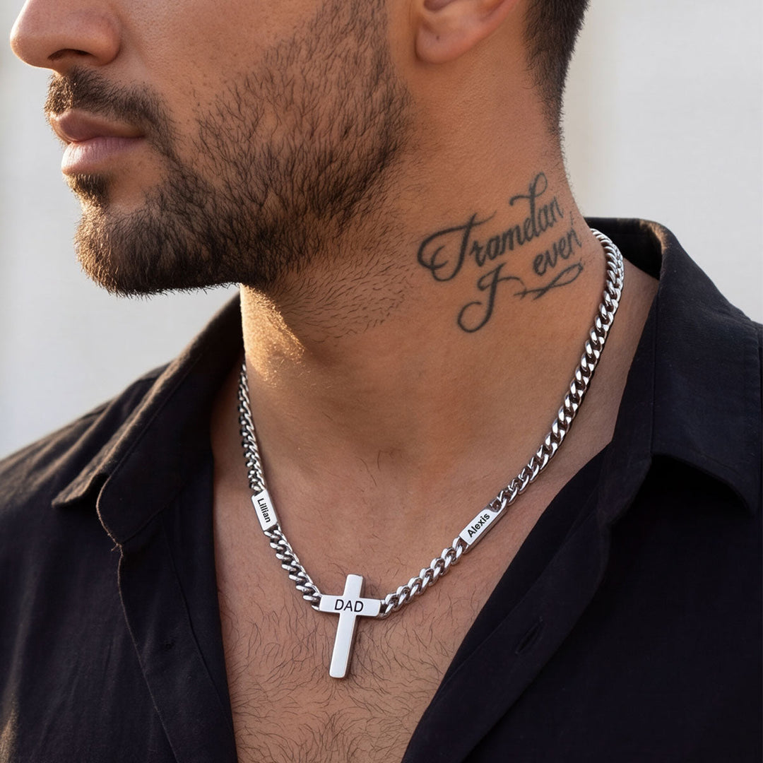 Custom Cross Cuban Link Chain Necklace with Engraved Name for Men 5/7MM
