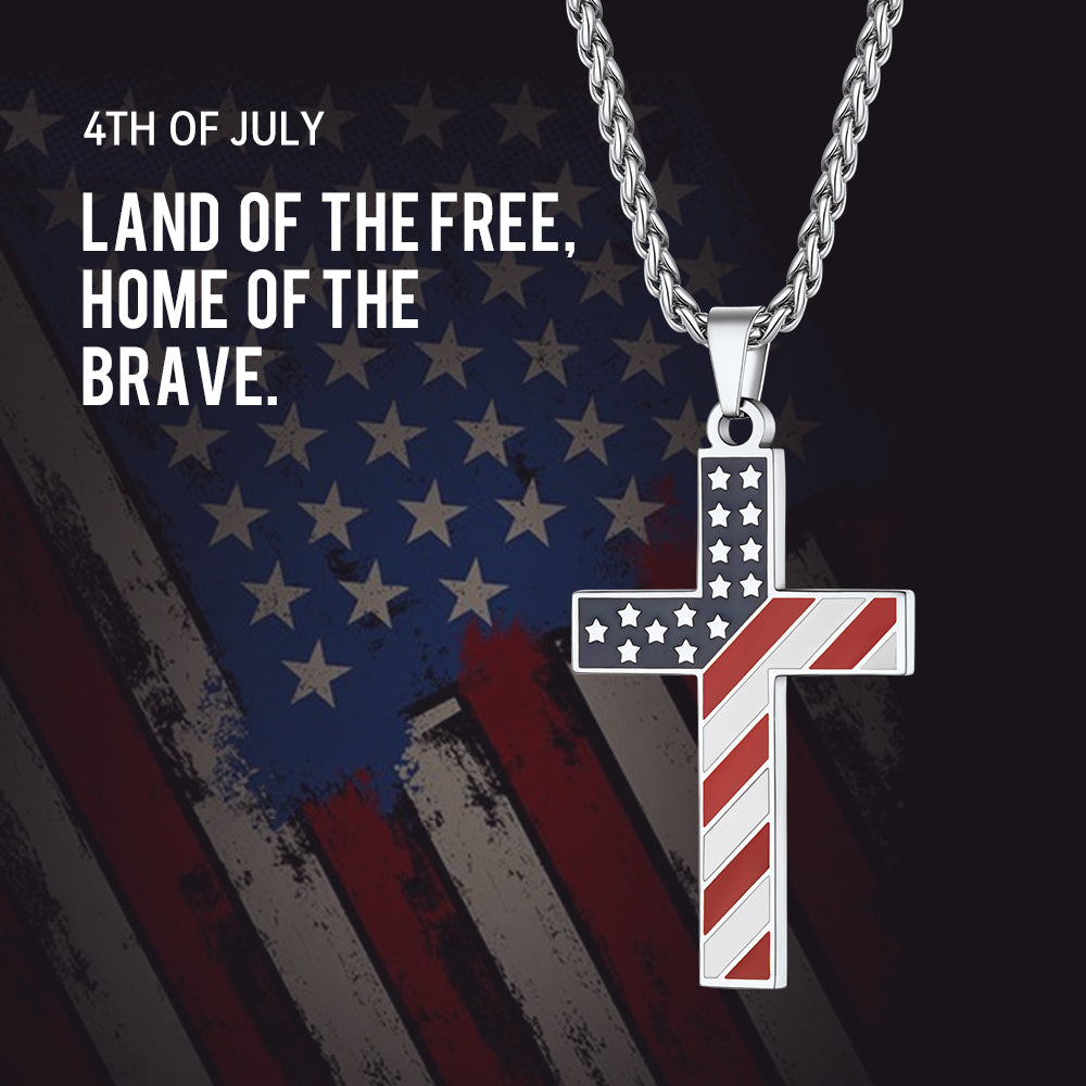 American Flag Cross Pendant Necklace for Men Women