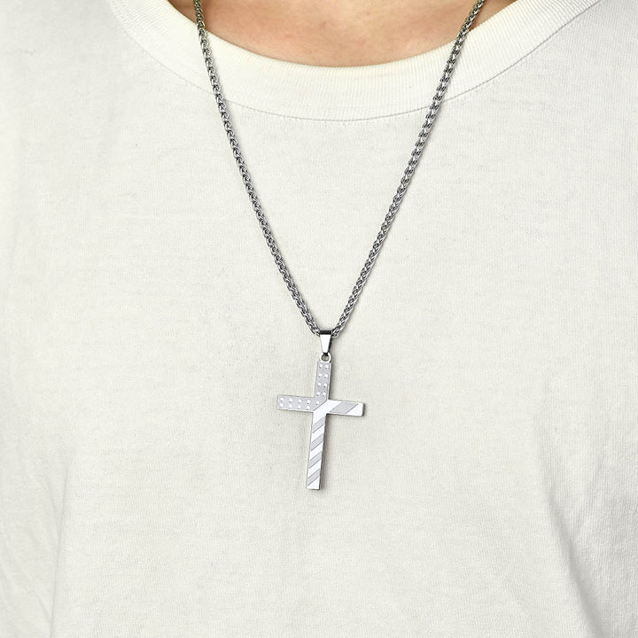Patriotic American Flag Cross Pendant Necklace for Men Women
