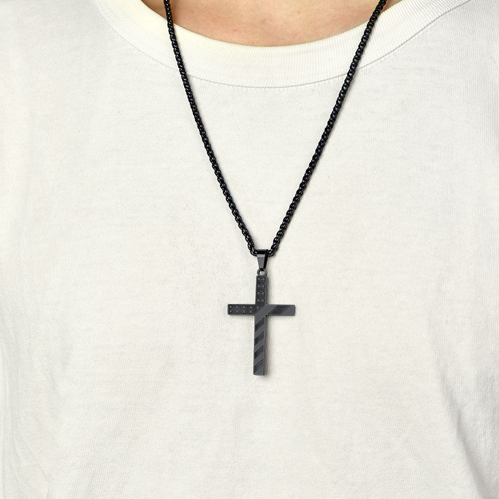 Patriotic American Flag Cross Pendant Necklace for Men Women