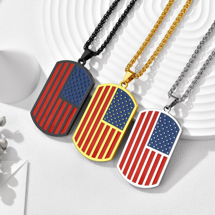 Personalized American Flag Dog Tag Necklace with Picture for Men