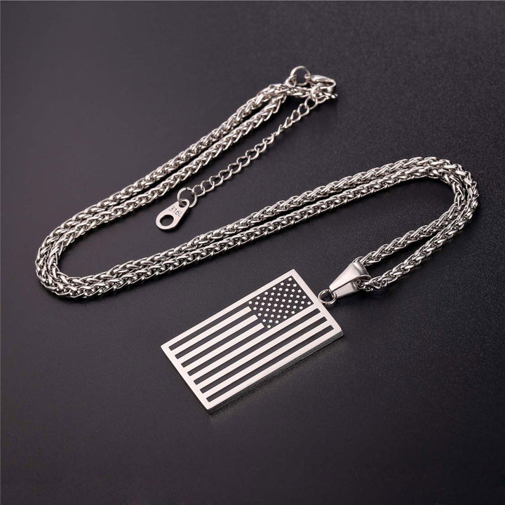 American Flag Dog Tag Pendant Necklace For Men