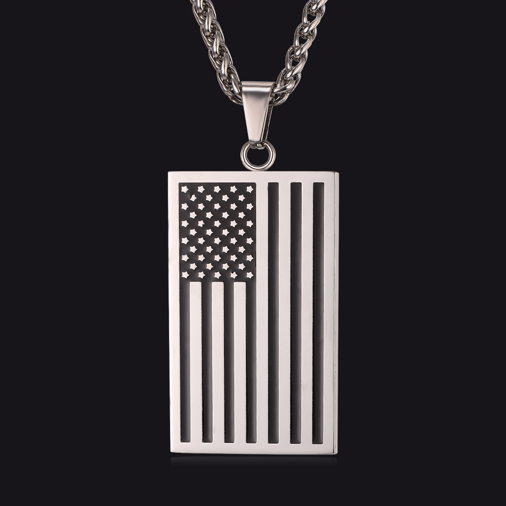 American Flag Dog Tag Pendant Necklace For Men