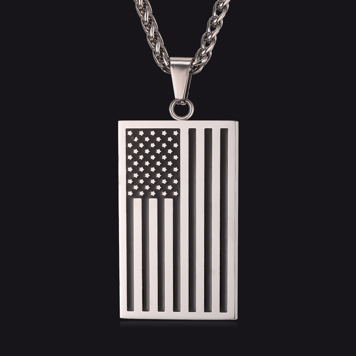 American Flag Dog Tag Pendant Necklace For Men
