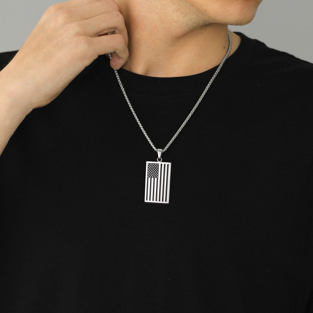 American Flag Dog Tag Pendant Necklace For Men