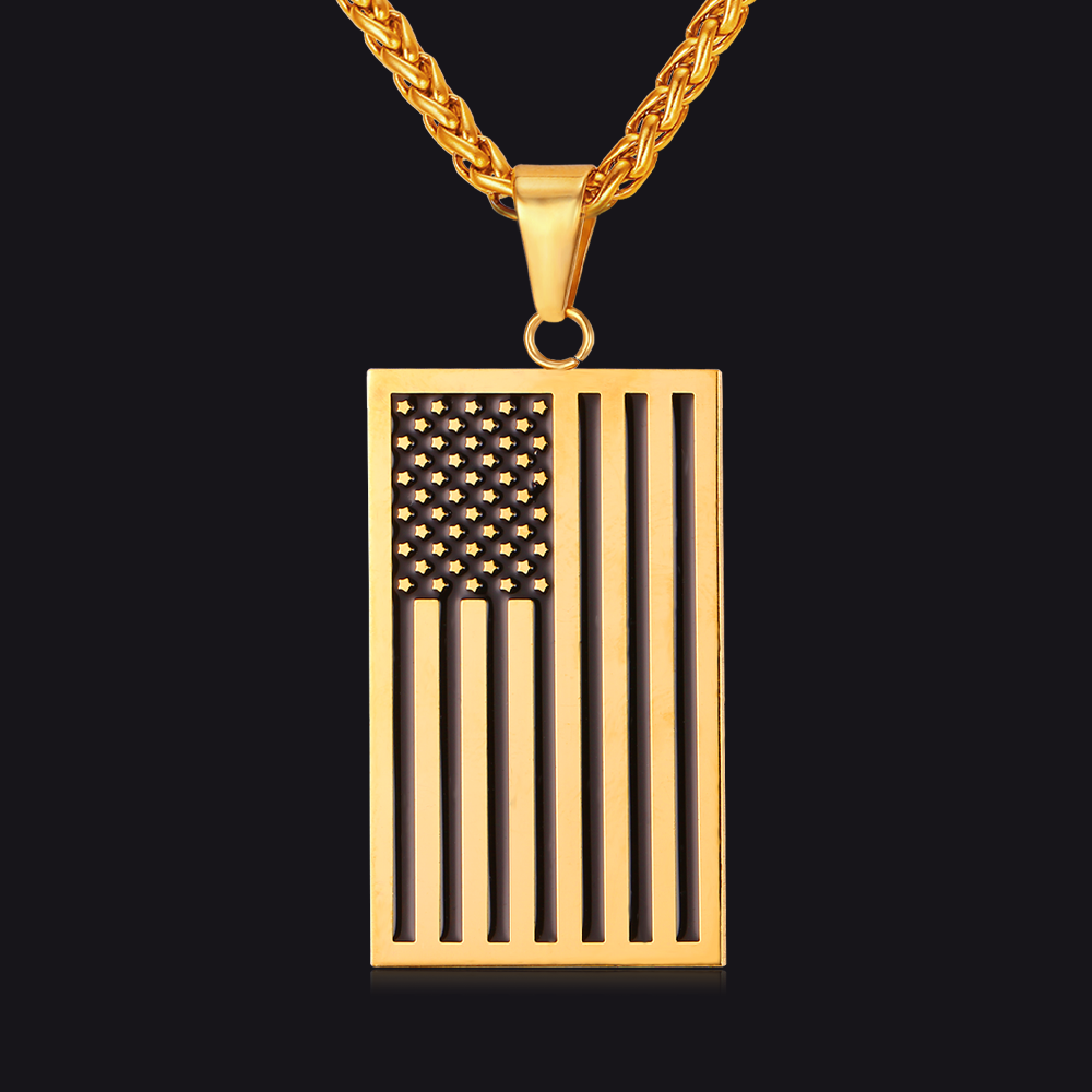 American Flag Dog Tag Pendant Necklace For Men