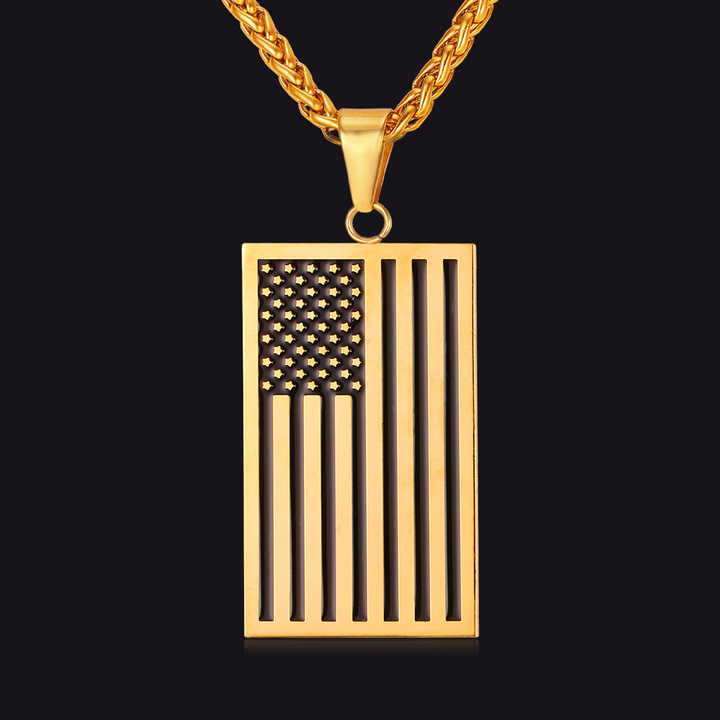American Flag Dog Tag Pendant Necklace For Men