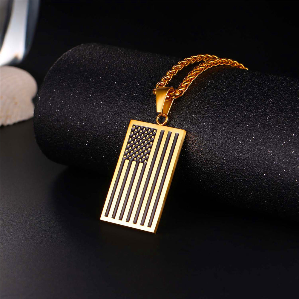 American Flag Dog Tag Pendant Necklace For Men