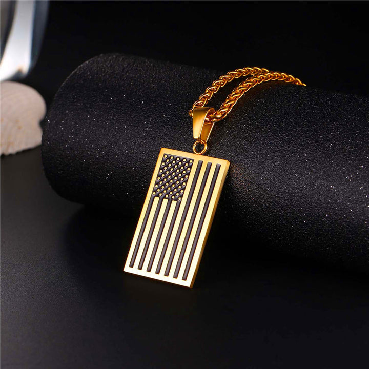 American Flag Dog Tag Pendant Necklace For Men