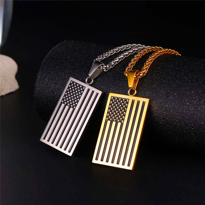 American Flag Dog Tag Pendant Necklace For Men