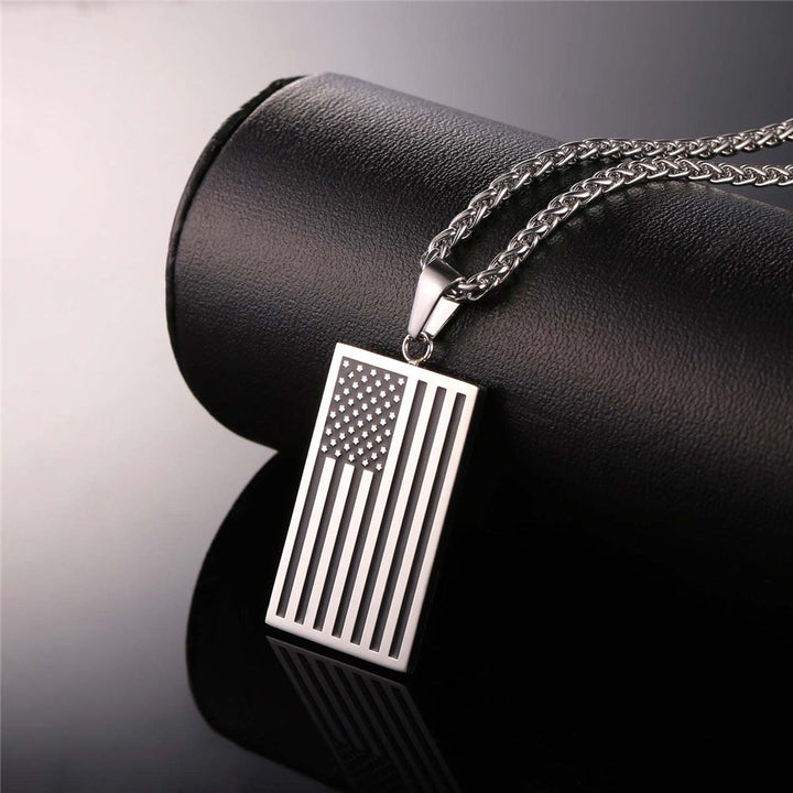 American Flag Dog Tag Pendant Necklace For Men