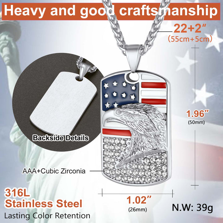 Engraved American Flag Eagle Dog Tag Necklace for Men Women