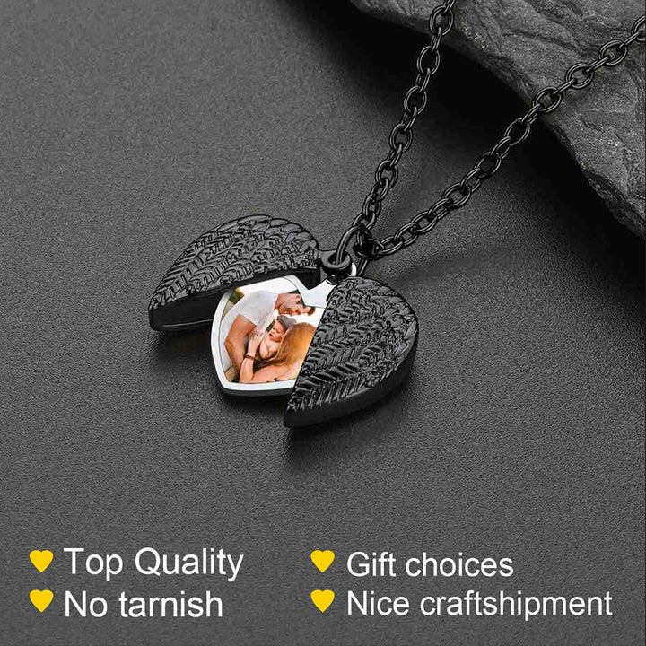 Custom Angel Wings Photo Locket Necklace for Women