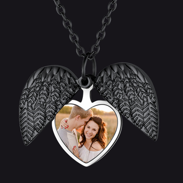 Custom Angel Wings Photo Locket Necklace for Women