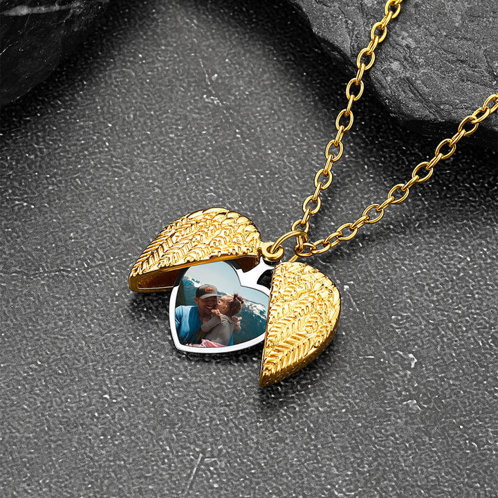 Custom Angel Wings Photo Locket Necklace for Women