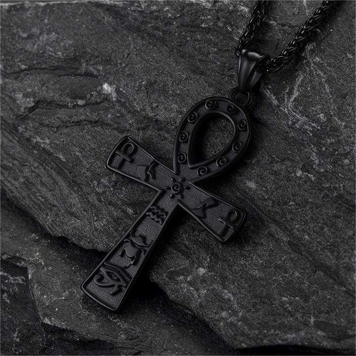 Egyptian Ankh Cross Necklace Pendant With Hieroglyphic For Men
