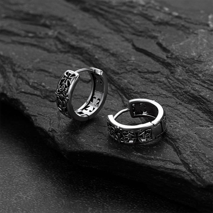 Antique-Finish Iron Cross Motif Hoop Earrings for Men Husband Gift