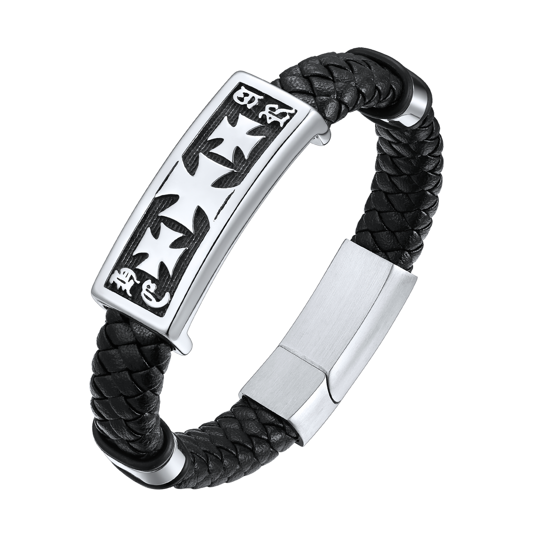 Christian Knights Templar Cross Leather Bracelet for Men